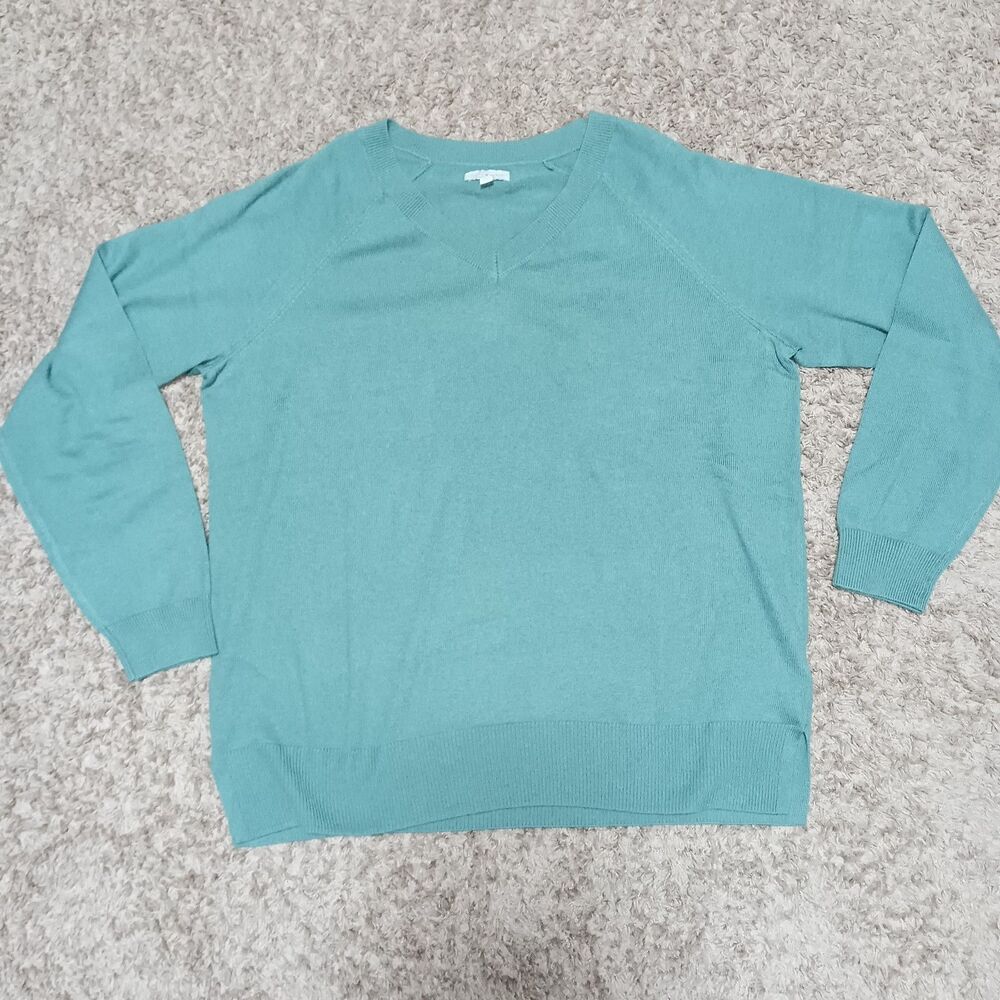 Lucky Brand Sweater Mens Large Green V Neck Cotton Blend Pullover Knit Casual